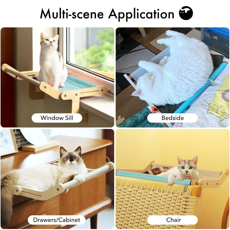 Siège de fenêtre pour chat avec support pour fenêtre et hamac pour chat, Vert