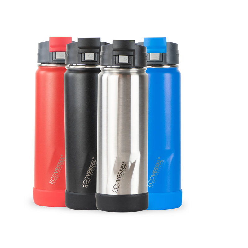 EcoVessel Perk 591.5ml Triple Wall Insulated Stainless Steel Water Bottle, Black
