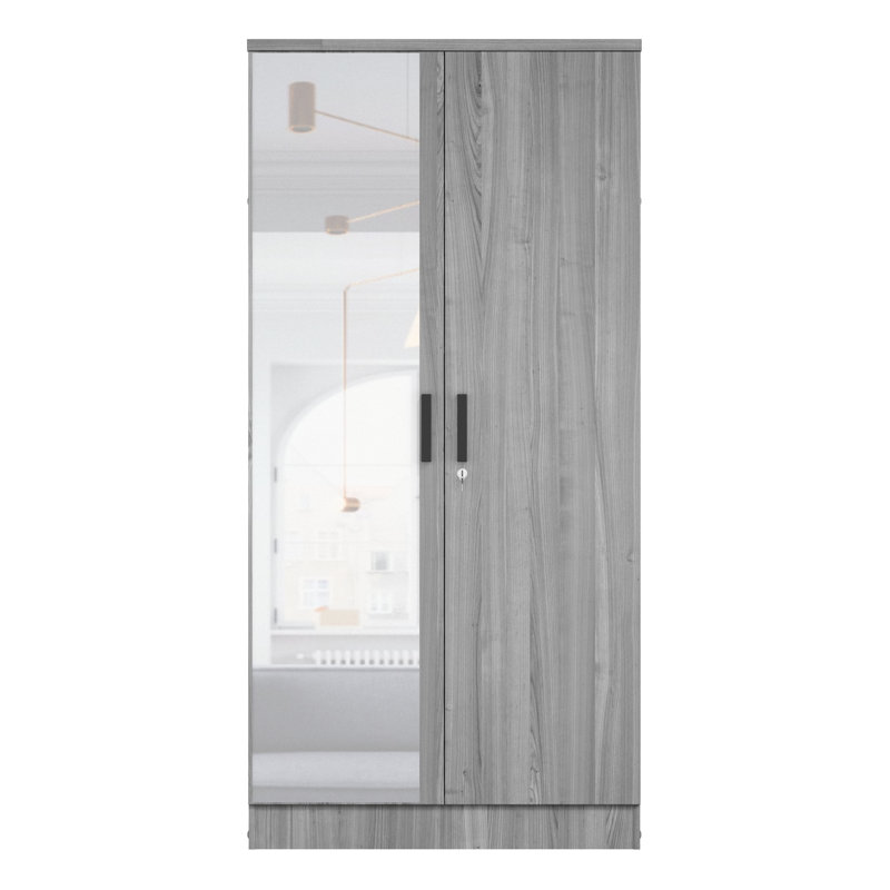 Armoire 2 portes Neiman, porte à miroir, Gris