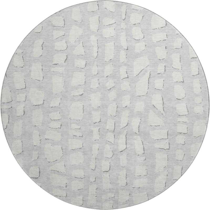Premium Machine Washable Prisco Silver Rug, Round 8'