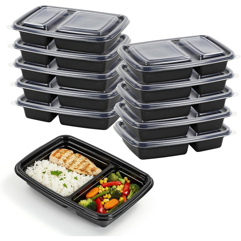 10 Pack Meal Prep Containers With Dual Compartments – Reusable Food Storage Boxes With Airtight Lids – Freezer, Microwave & Dishwasher Safe Portion Control Containers (Beige)