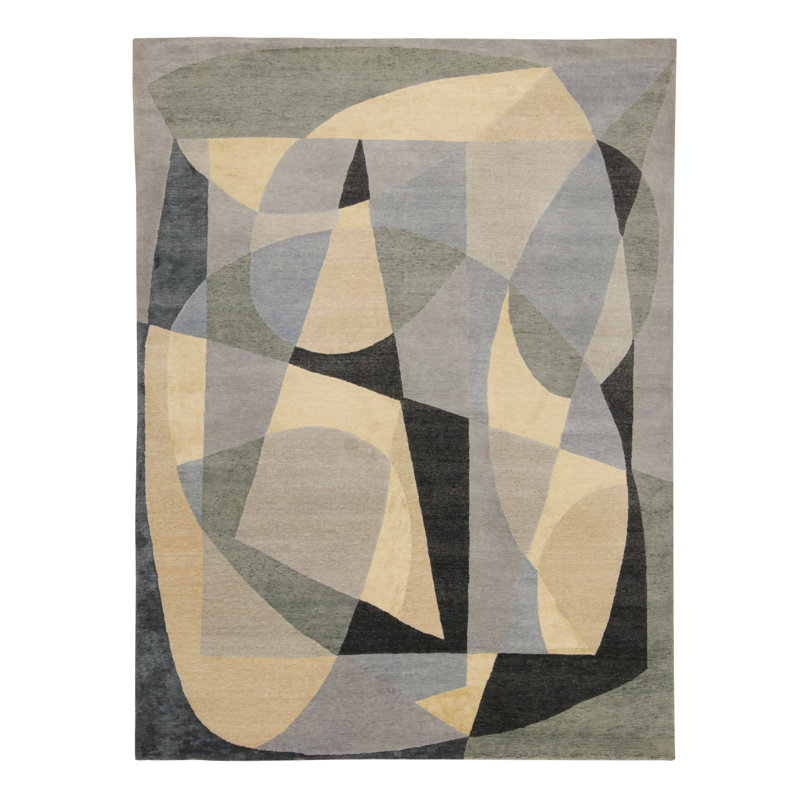 Hand Knotted Geometric Area Rug, Rectangle 10' x 14'