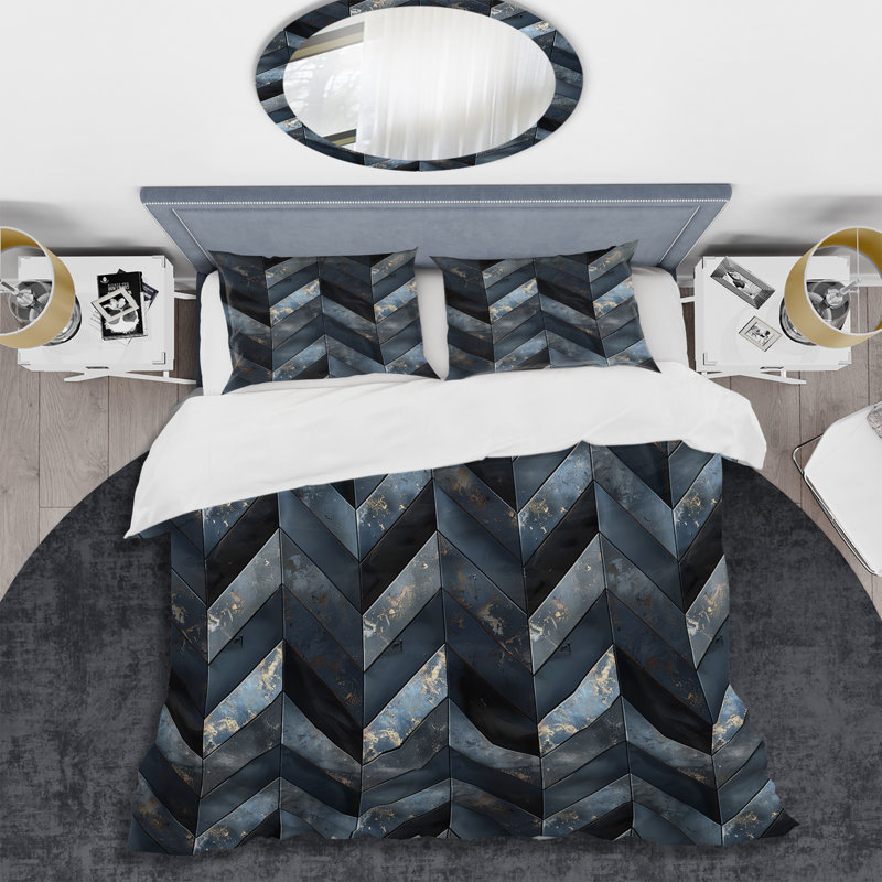 Ensemble de housse de couette transitionnelle Grey Black Chevron Magic IV, Housse de couette très grand et 2 très grandes t