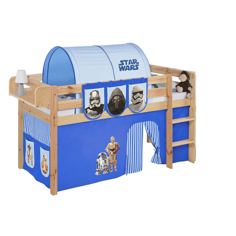 Star Wars Mid Slepper Bed with Textile Set, Comes with curtain and ladder, Single (3'), White/Blue