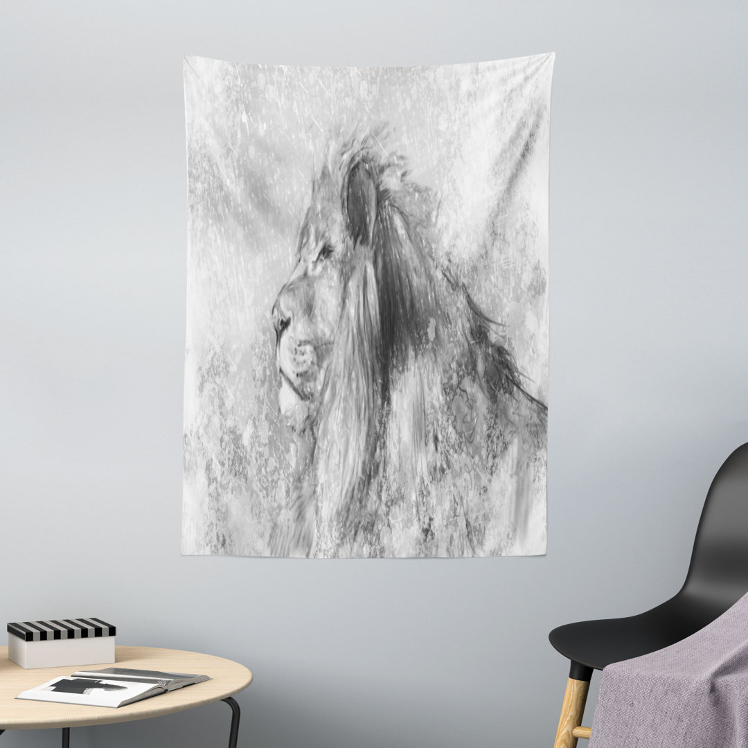 Sketch Art Savannah Lion Wandteppich