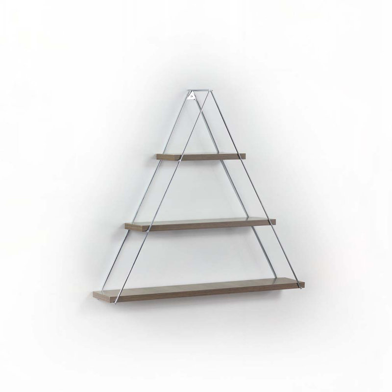 Tablette triangulaire murale suspendue flottante à fixation murale rustique pour livres, noyer / chrome, Noyer / chrome