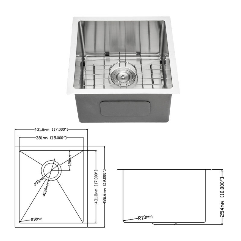 17"X19"X10" Single Bowl Undermount Kitchen Sink, 16 Gauge Sus304 Stainless Steel, 10 Inch Deep, Brushed Nickel Finish, Quiet And Hygienic Performance, Easy Drain Design, Comes With Dish Grid Drying