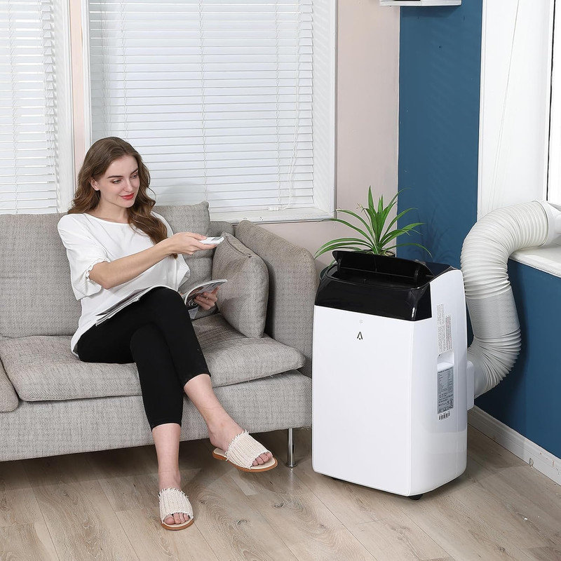 Climatiseur portatif 12-en-1 12 000 BTU avec télécommande et minuterie 24H, refroidit 550 pieds carrés, 45dB à faible bruit, déshumidificateur et ventilateur pour la chambre à coucher, le bureau