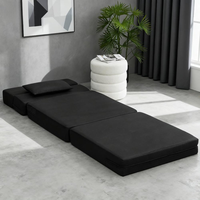 Chaise pliante avec coussin, canapé-lit en lin moderne pour le salon, gris clair, Lin gris pâle