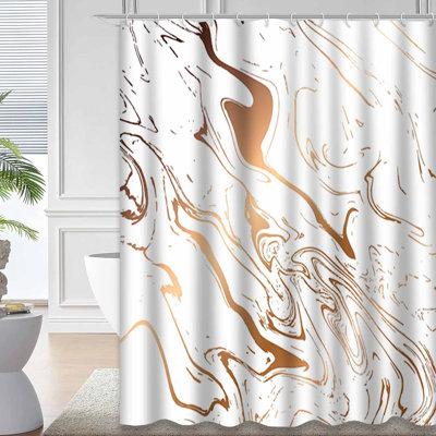 Liquid Marble Colorful Marbling Gold Shower Curtain with 12 Hooks