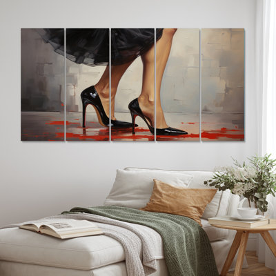 Fashion Red And Black High Heels Sleek Silhouette Fashion Wall Decor on Metal