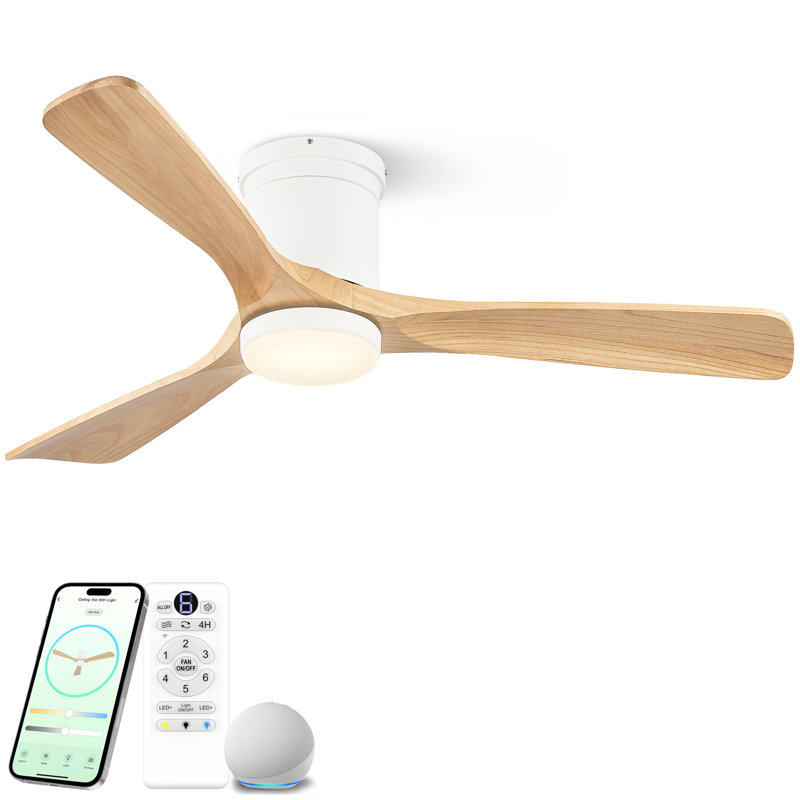60" Smart Flush Mount Ceiling Fan with Light, 3CCT, Reversible Motor, Remote Control, APP&Voice Control, and Solid Wood Blades
