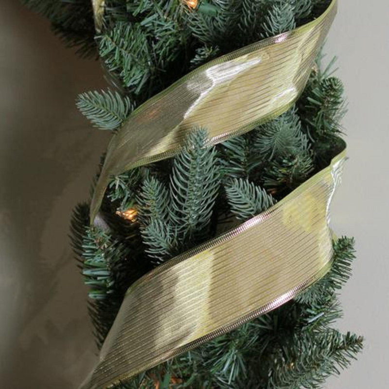 Ruban de Noël câblé à rayures horizontales dorées scintillantes 2,5 po x 10 verges