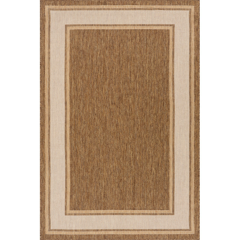  Marienne Indoor/Outdoor Bordered Area Rug, Brown, Rectangle 9'6" x 12'