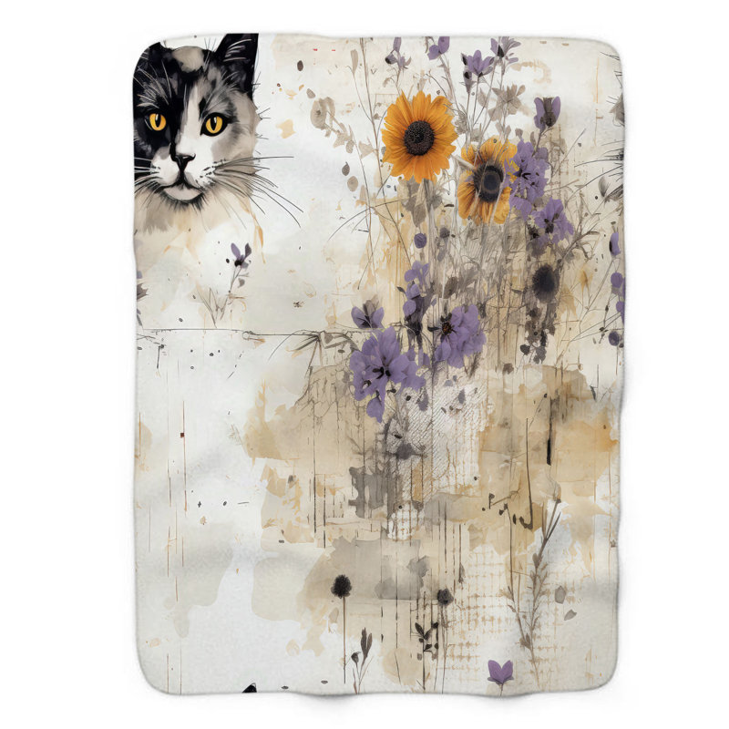 Jeté Meadow Prowling Purr - 1 pièce Sherpa Blan Premium, L 50 po x L 60 po