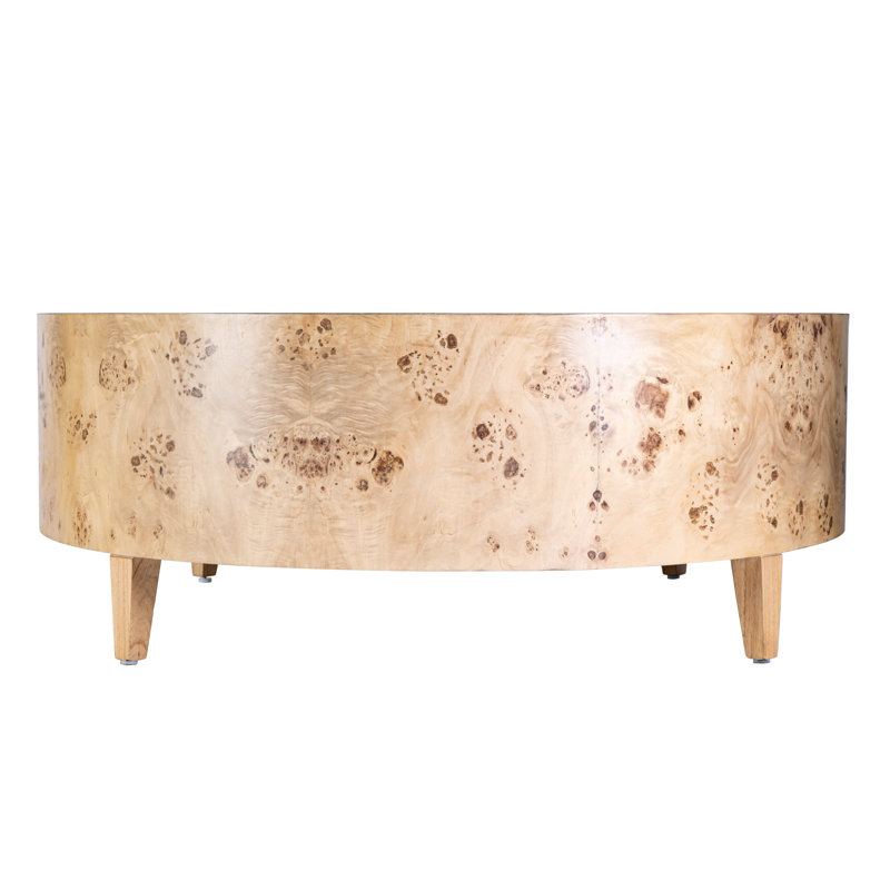 Billie 46" Round Burl Wood Coffee Table with Storage