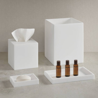 Frosted White Hand-Painted Resin Bath Accessories Set – 4-Piece