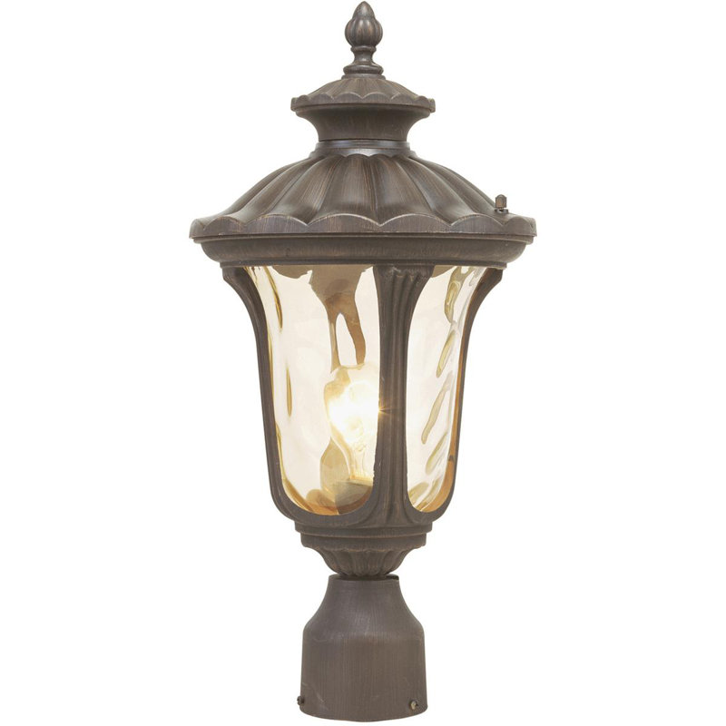 1 Light MG Outdoor Post Pendant with Amber Water Glass Shade, Imperial Bronze, 15.50" H x 7.25" W x 7.25" D