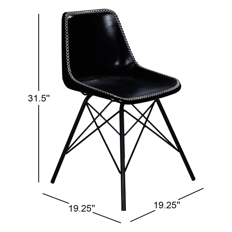 Glossop Leather Upholstered Side Chair, Black Genuine Leather, Black