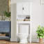 Armoire de rangement au-dessus de la toilette avec tablette réglable, organisateur d'économie d'espace de salle de bain avec portes doubles et tablette ouverte, support de toilette autoportant pour petite salle de bain
