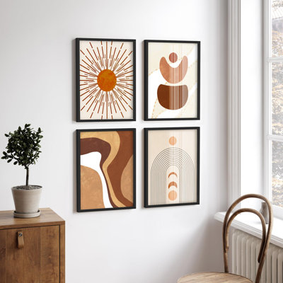 «Brown Mid Century Modern Shape Abstract Artwork Artwork Decor», 4 pièces