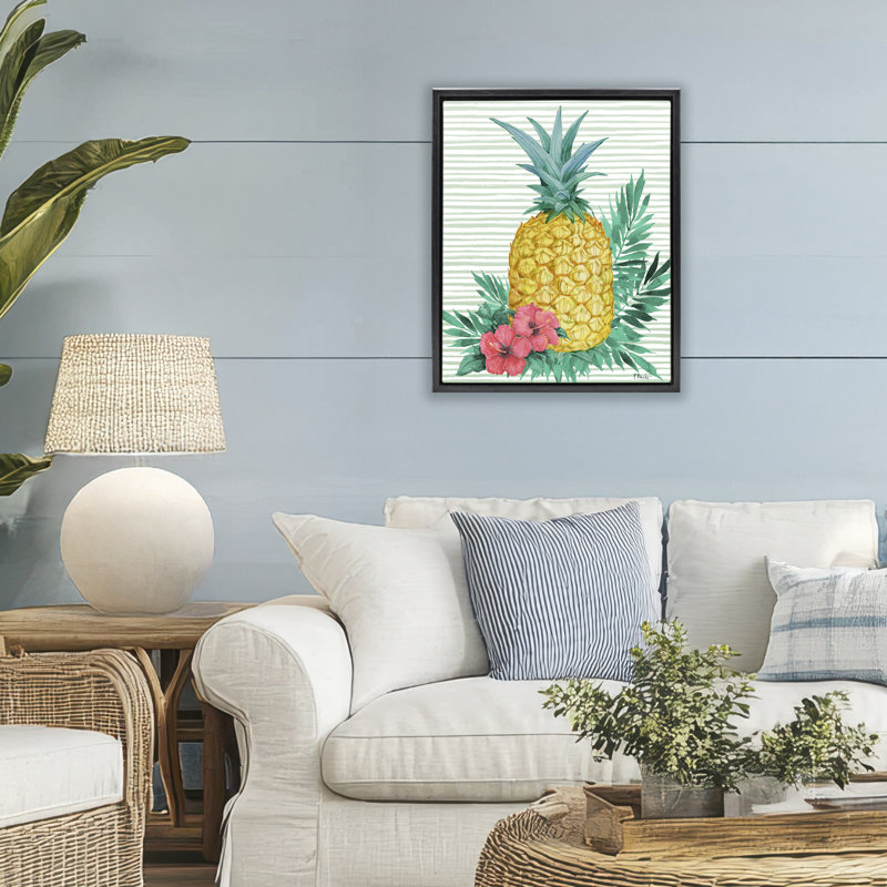 Cadre flottant ananas Bora Bora, design par Paul Brent, H 21 po x l 17 po, Cadre flottant noir de jais