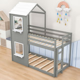 Twin Over Twin Bunk Bed With Safety Features And Roof