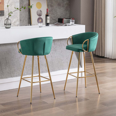 Tabourets de bar, avec repose-pieds chromé et base en velours + tabouret de bar simple Golden Leg