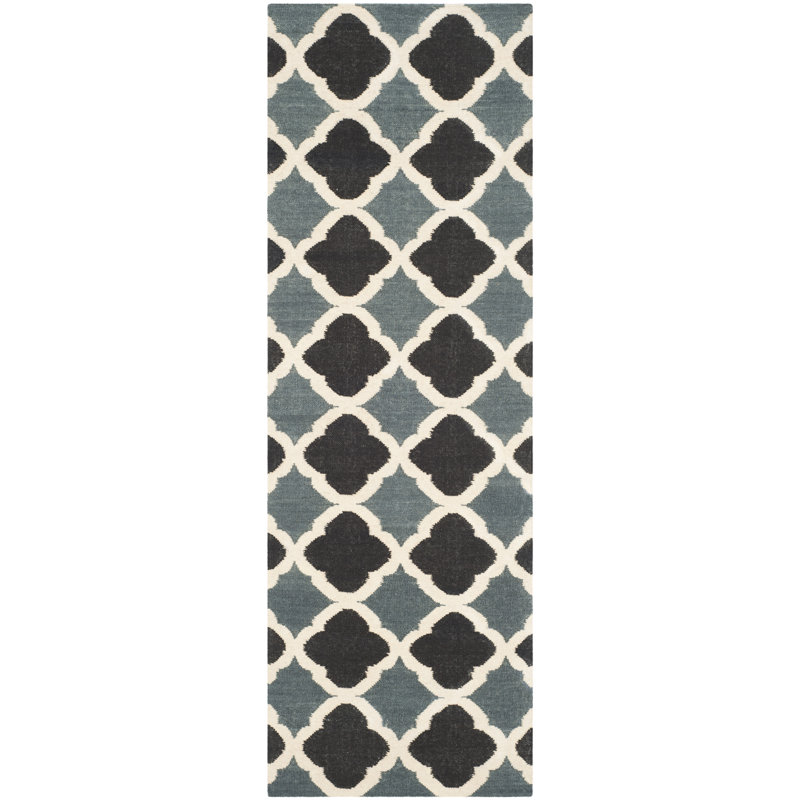 Tapis géométrique en laine tissé à la main Milltown, Tapis de couloir 2 pi 6 po x 8 pi