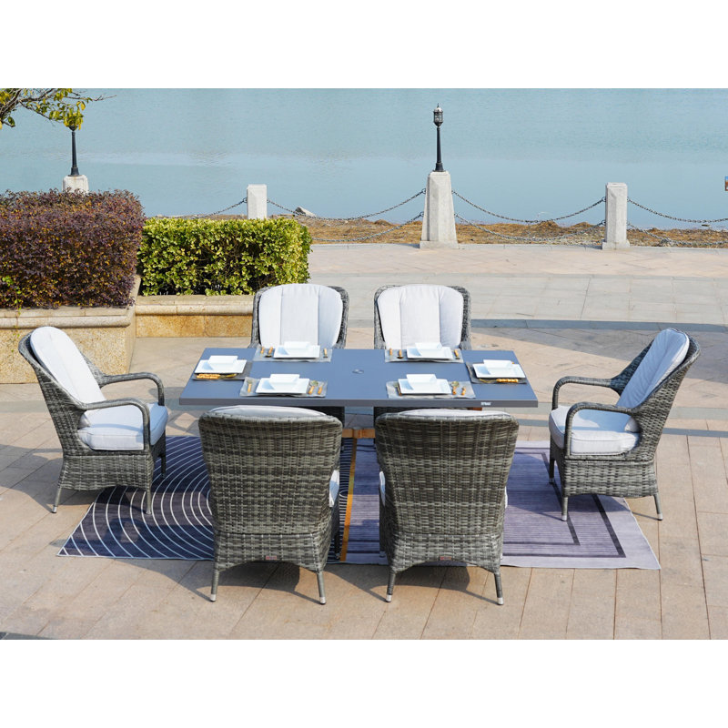 6 - Person Wicker Patio Dining Set with Rectangular Table , Cushions Included
