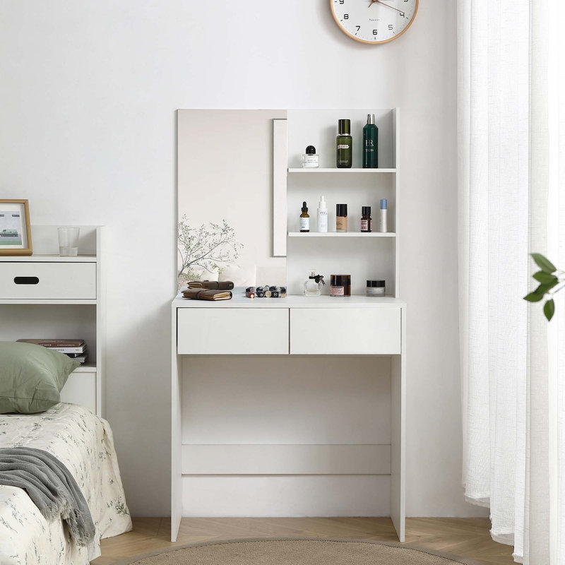 Coiffeuse avec miroir, coiffeuse avec 2 tiroirs
