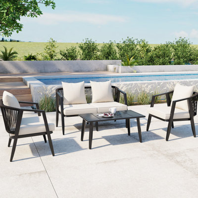 Table et sièges d'extérieur avec fabrication en fer - Banc de jardin confortable pour la piscine