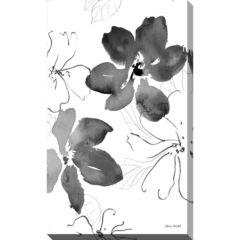 «Into Summer Black and White I», reproduction de peinture à l'aquarelle, H 40 po x l 24 po x P 1,5 po, Toile tendue