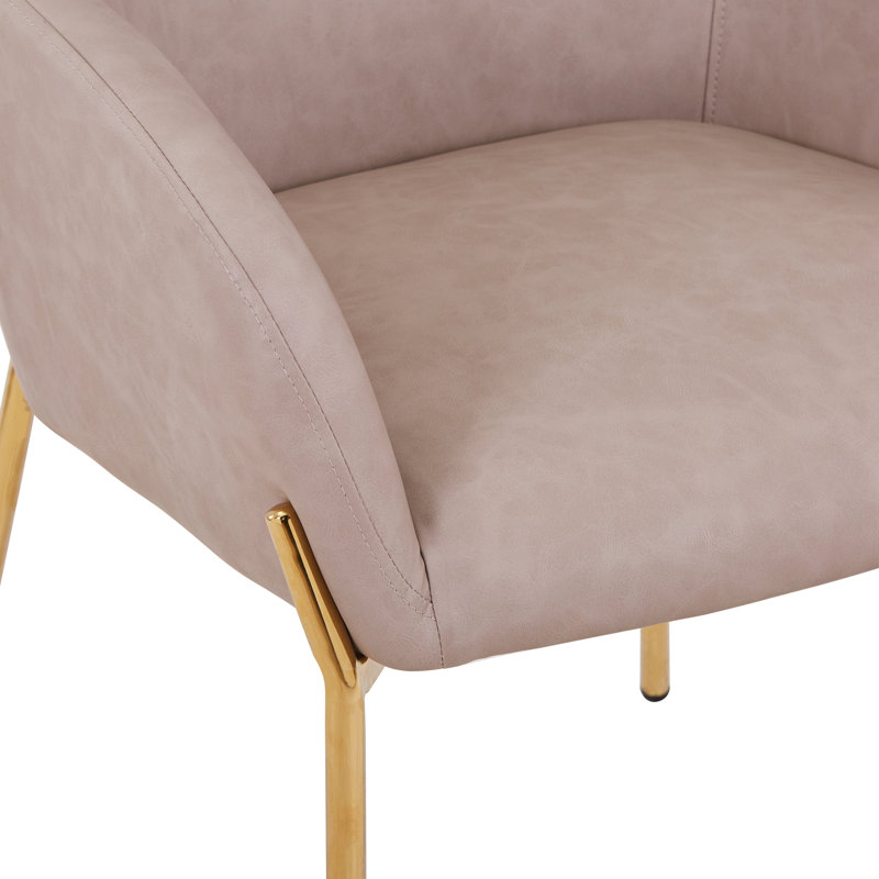 Kobinski Upholstered Dining Chair In Velvet/Leather/Boucle With Gold Chrome Iron, Taupe