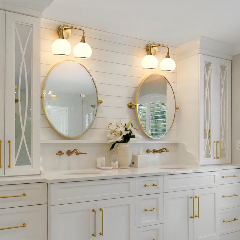 Lupe 2 - Light Dimmable Bathroom Vanity Light, Gold/White Finish/White Shade