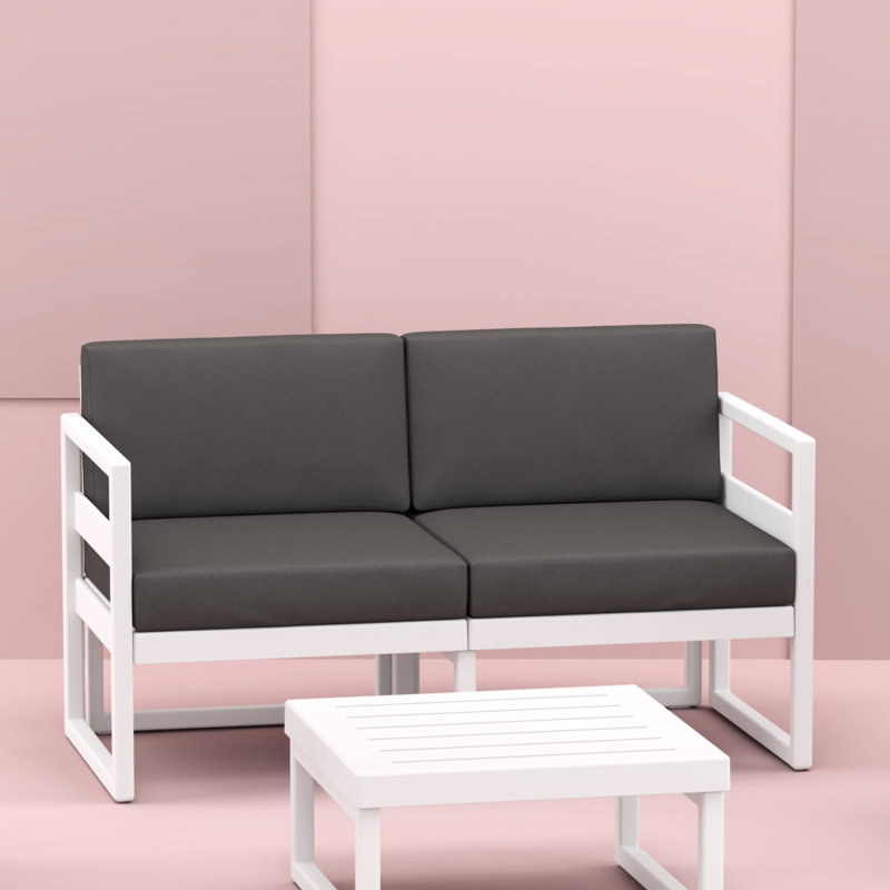 Lane 58'' Wide Straight Loveseat with Cushions, White, Canvas Charcoal Sunbrella® Canvas
