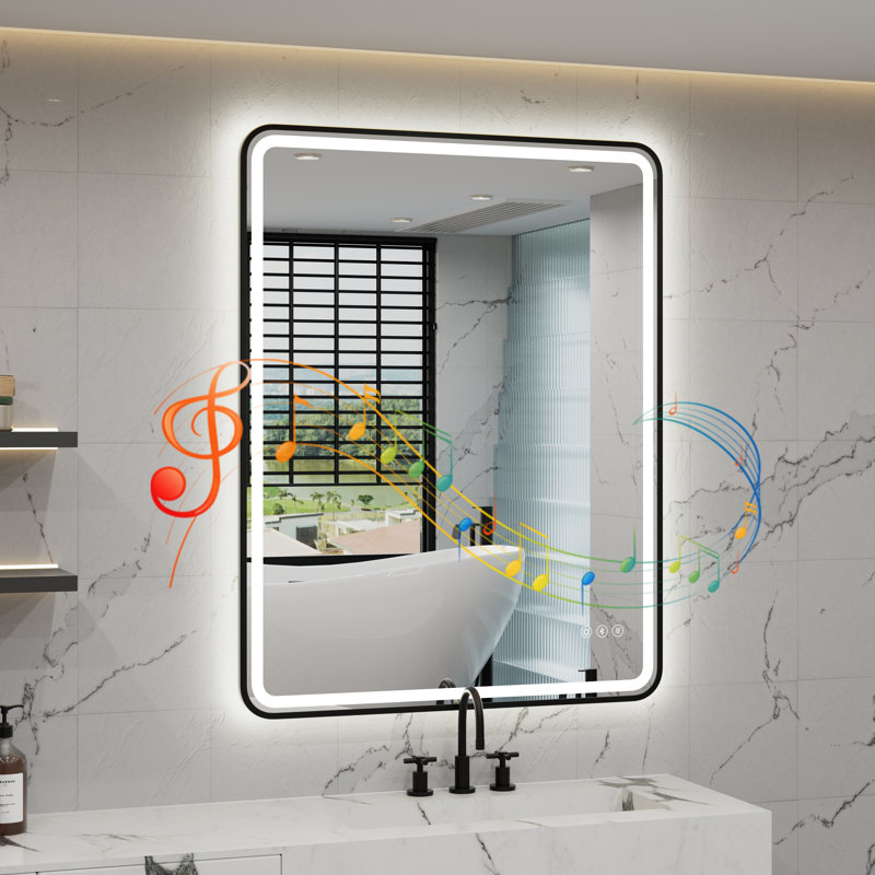 Frame LED Bathroom Mirror with Dual Bluetooth, Front & Back Light, Anti-Fog, 3 Color Temperature & Dimmable Light, IP54 Waterproof, ETL Certified