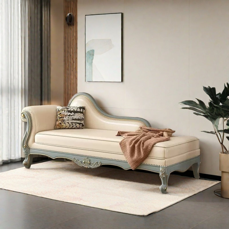 Chaise longue - Cuir artificiel et bois massif, Blanc crémeux