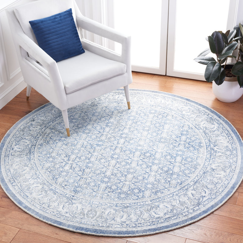 Restoration Vintage Hand Loomed Wool/Viscose Oriental Rug in Blue, Square 6'