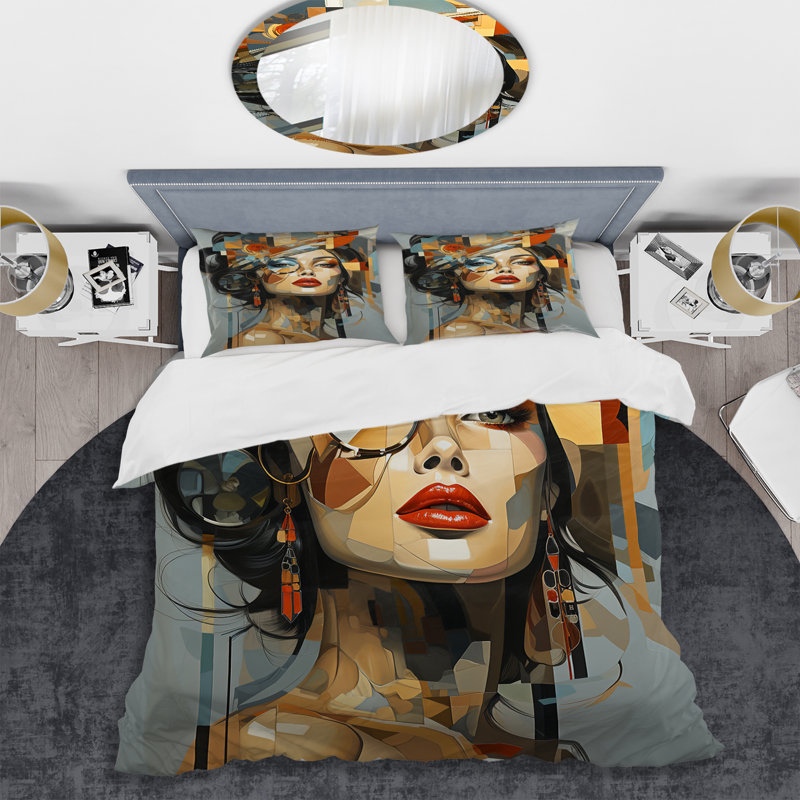 Ensemble de housse de couette Glam Harmonious Cubist Woman Portrait I - Fashion