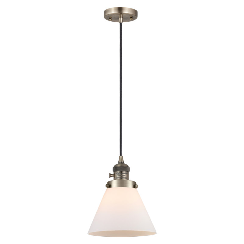 Luminaire suspendu en forme de globe à 1 lumière Angjelina, H 129 po x l 7,75 po x P 7,75 po, Blanc mat, Laiton antique
