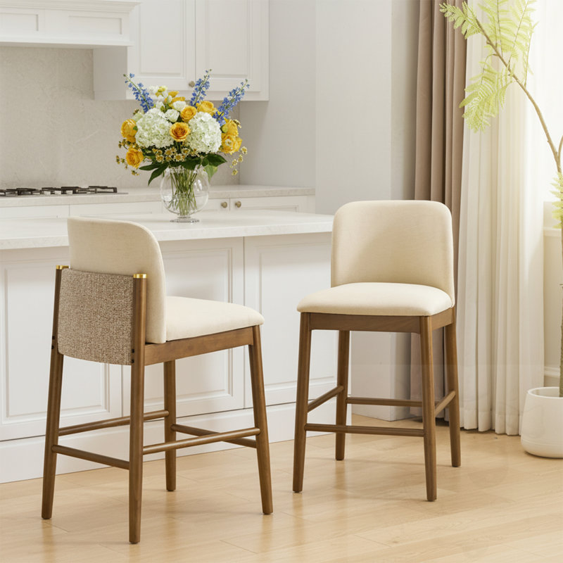 Chaise de bar avec revêtement beige, Noyer