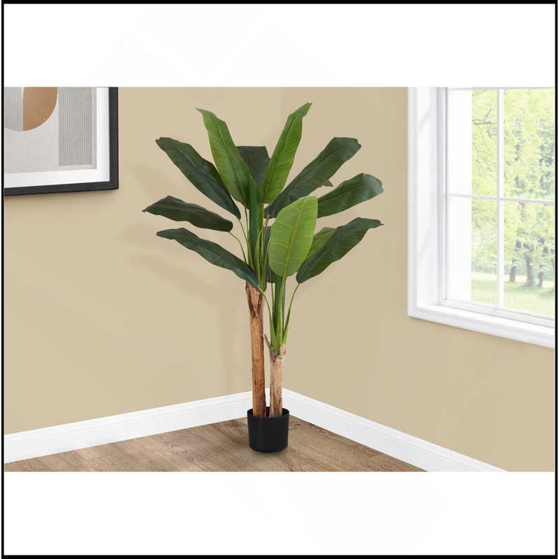 Plante artificielle, 55 po de hauteur, bananier, intérieur, faux, faux, plancher, verdure, pot, touche réelle, décoratif, feuilles vertes, pot noir