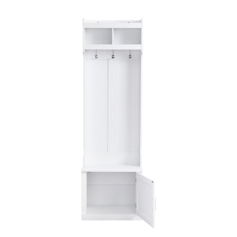 ON-TREND Minimalist Slim Hall Tree With Cabinet & 6 Hanging Hooks