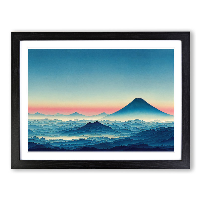 Masterful Japanese Mountains - Single Picture Frame Print, 46cm H x 64cm W x 2cm D, Black