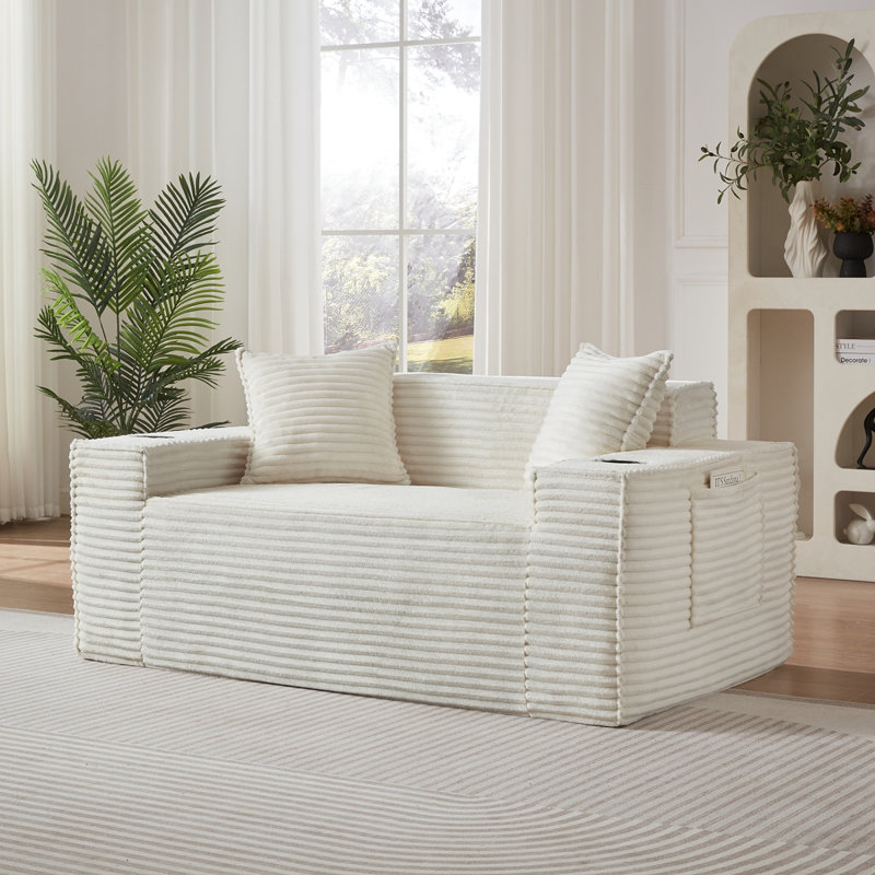 2Seater Sofa Boneless Couches,No Assembly Needed, Modern Sofa For Compact Living Rooms, Apartments, And Offices, White