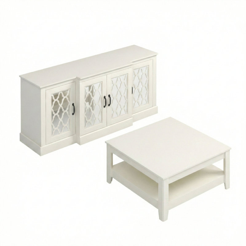 Weddel Basilico 2 Piece Transitional Coordinated Living Room Set, Ivory, Ivory