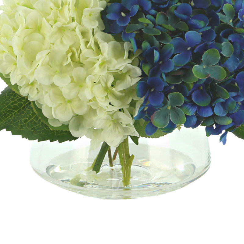 Assorted Hydrangea and Thistle Floral in Glass Vase