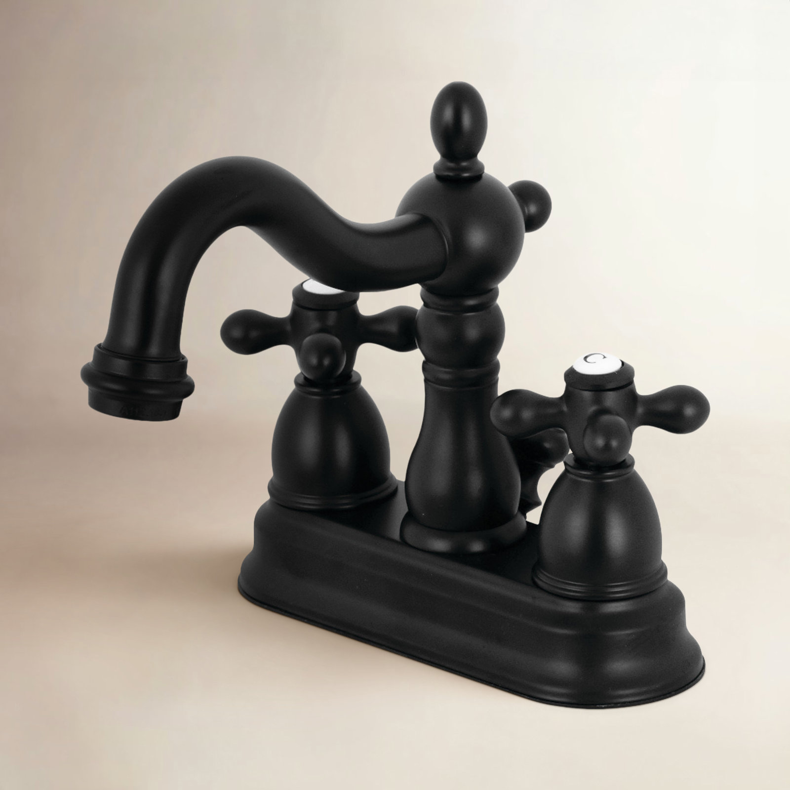 Kingston Brass Heritage Two-Handle 3-Hole Deck Mount 4" Centerset Bathroom Faucet with Plastic Pop-Up, Matte Black