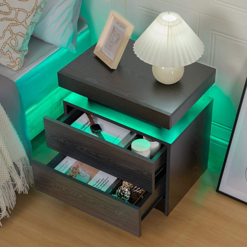 20'' W Particle Board / Chipboard Nightstand, Black Woodgrain, Set of 2